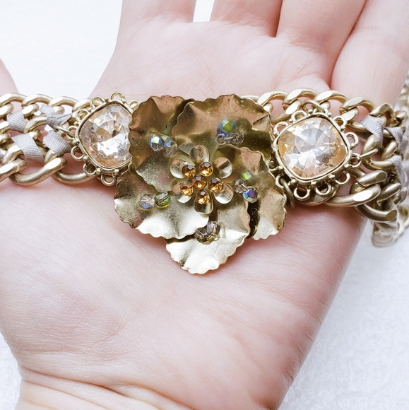 Gorgeous 9" Chunky Floral Statement Pendant Collar Necklace Thick Chain - Picture 3 of 10